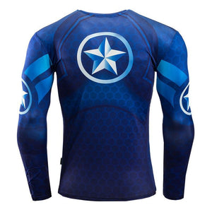 Captain America: 3D Printed Blue Captain America Long Sleeve Shirt