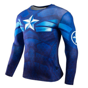 Captain America: 3D Printed Blue Captain America Long Sleeve Shirt