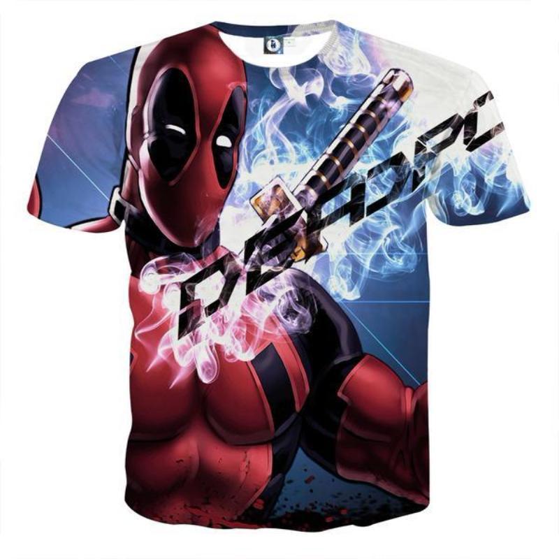 Blue & Red Deadpool 3D Printed T-Shirt