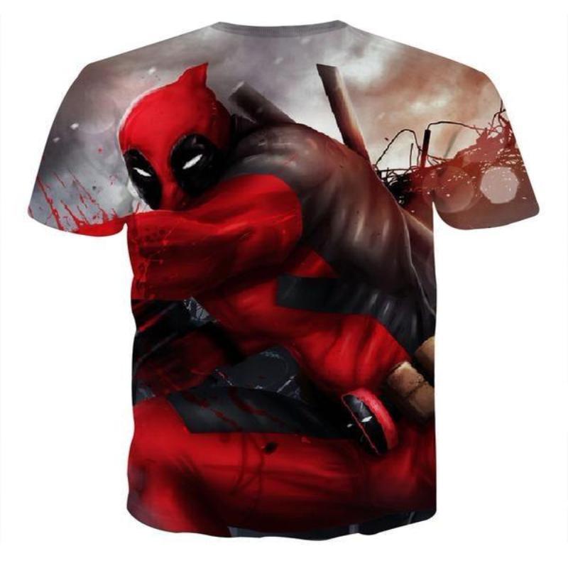 Gray & Red Deadpool 3D Printed T-Shirt