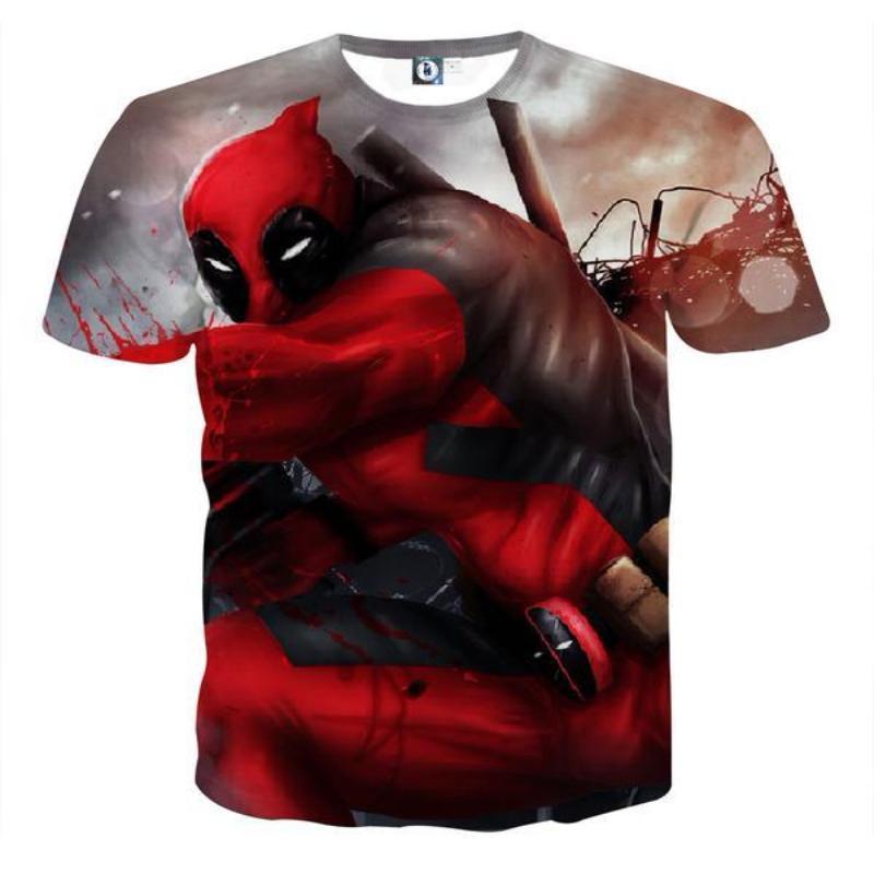 Gray & Red Deadpool 3D Printed T-Shirt