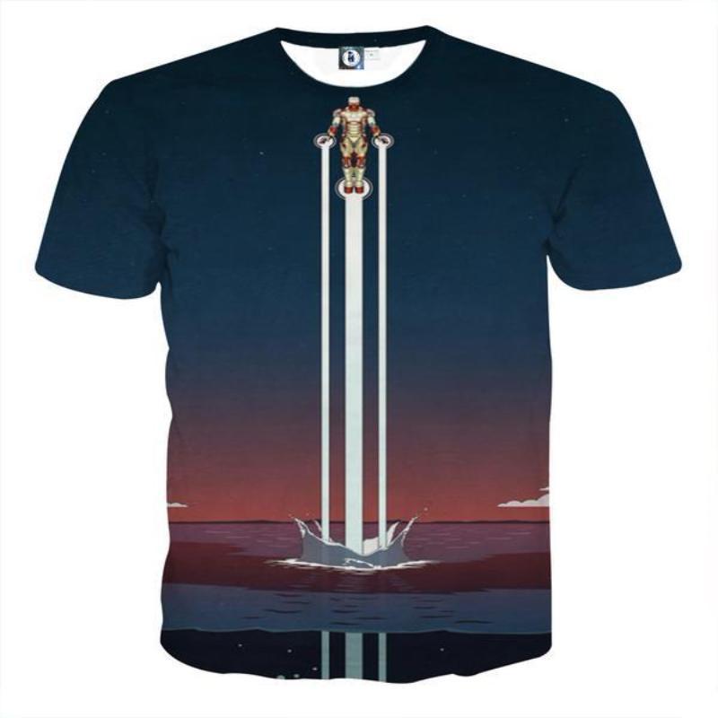 3D Printed Iron Man T Shirt Blue Iron Man Tee