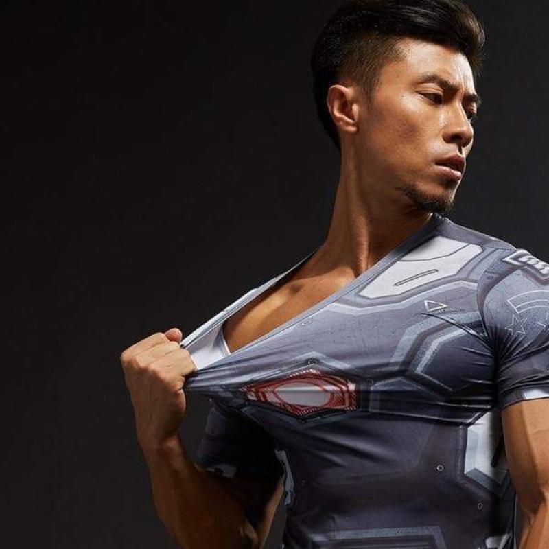 3D Printed Iron Man T Shirt Fitted Grey Spandex Iron Man Tee