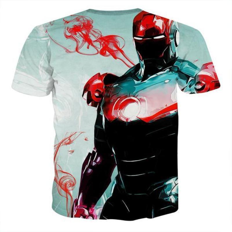 3D Printed Iron Man T Shirt White & Blue Iron Man Tee