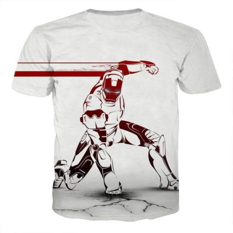 3D Printed Iron Man T Shirt White & Red Iron Man Tee