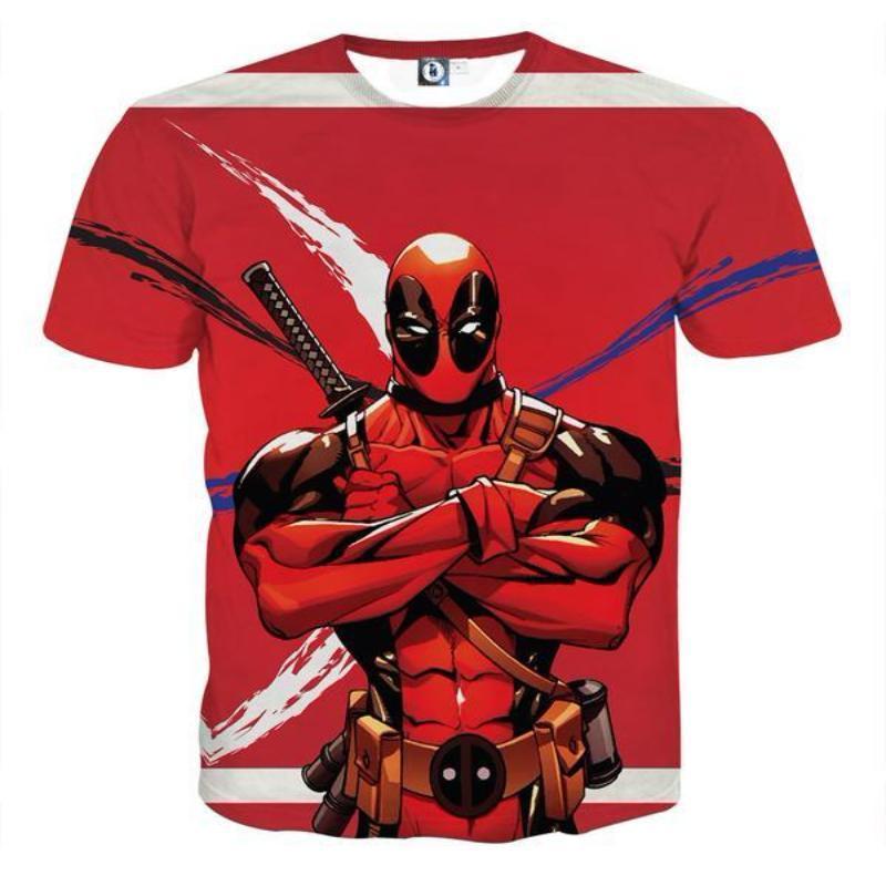 Red Cool Deadpool 3D Printed T-Shirt