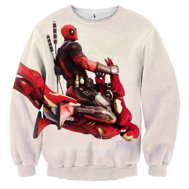 White Deadpool & Iron Man 3D Printed Sweatshirt