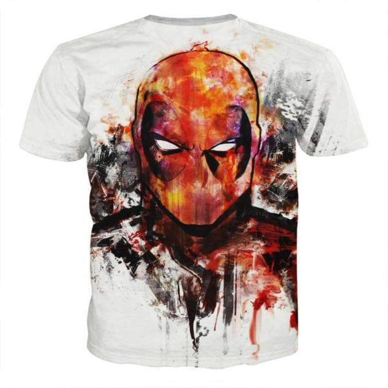 White & Red Art Deadpool 3D Printed T-Shirt