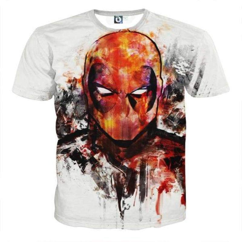 White & Red Art Deadpool 3D Printed T-Shirt