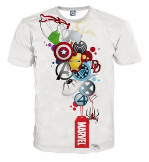 All Marvel Logo White 3D Printed T-Shirts