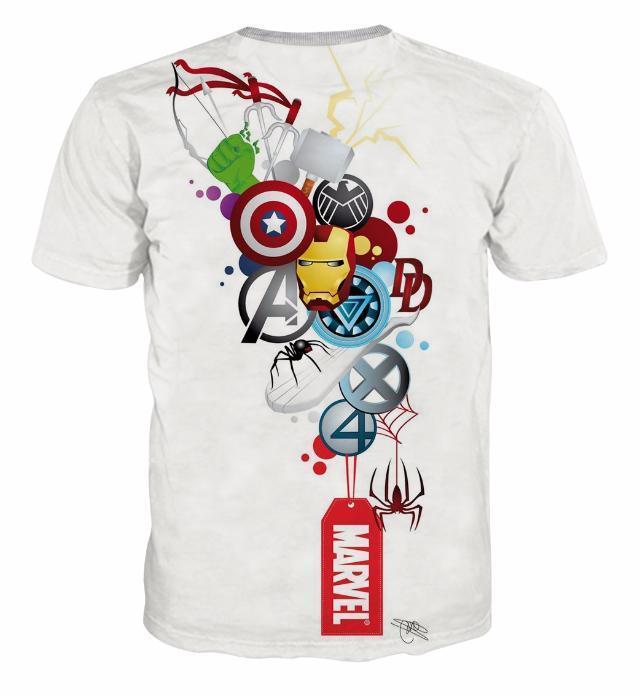 All Marvel Logo White 3D Printed T-Shirts