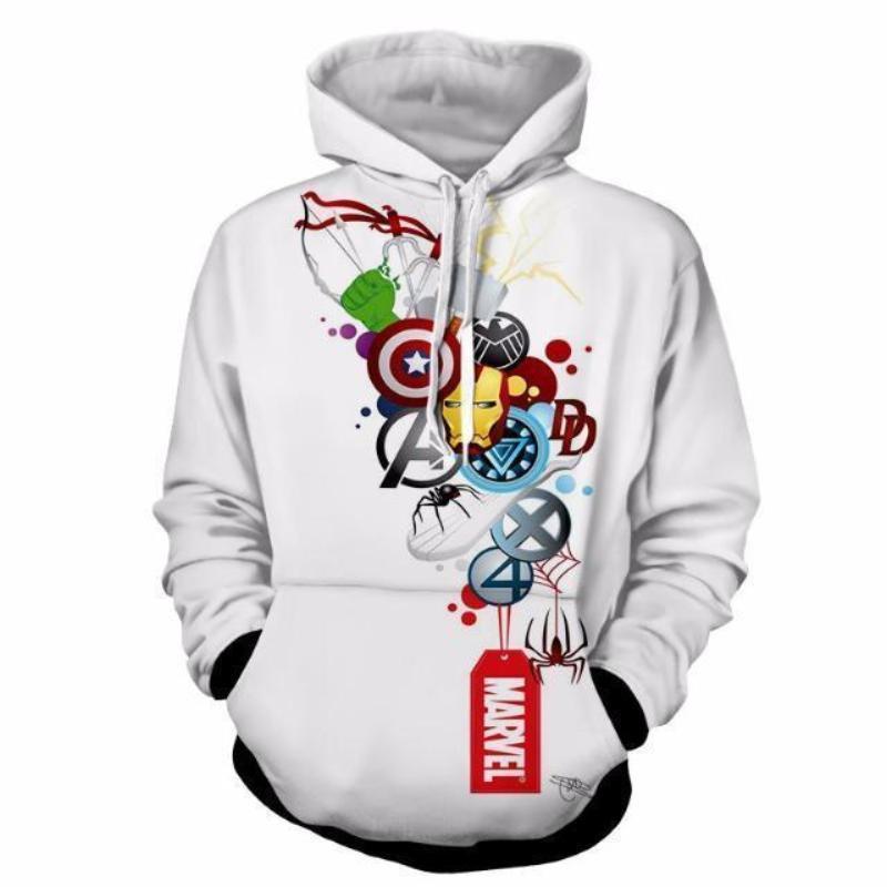 All Marvel White 3D Printed Hoodie