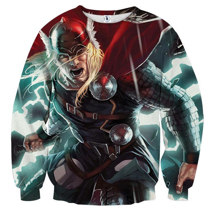 Attacking Thor Crewneck 3D Printed Thor Sweatshirts