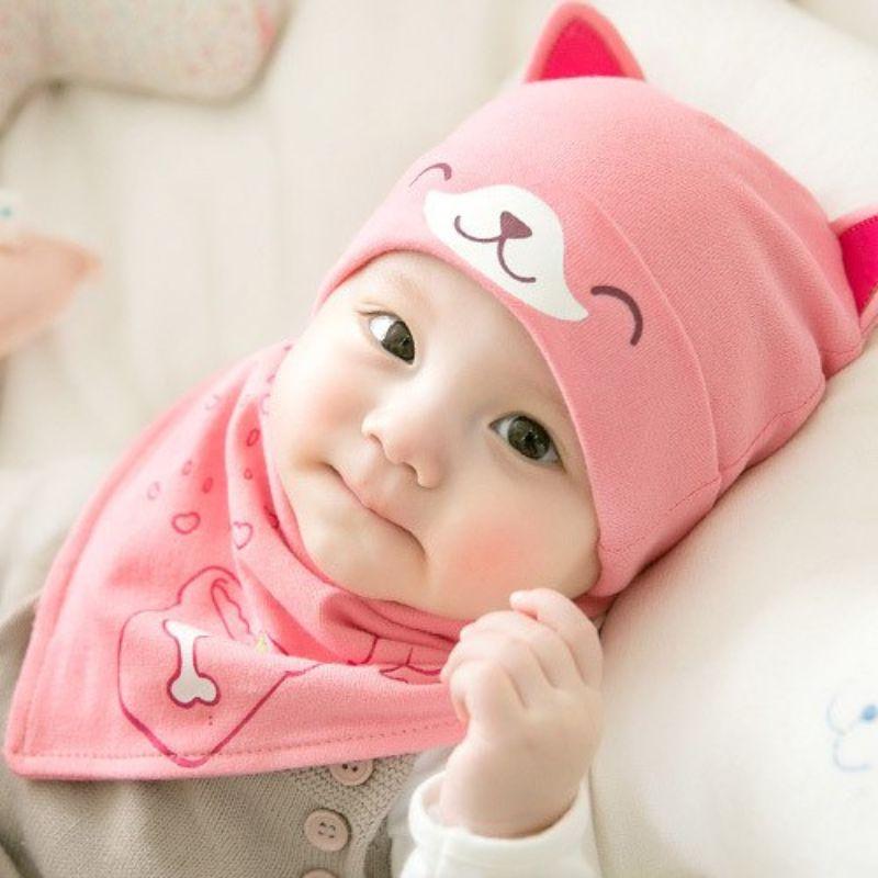 Cozy Baby Care Cat Hat and Bib