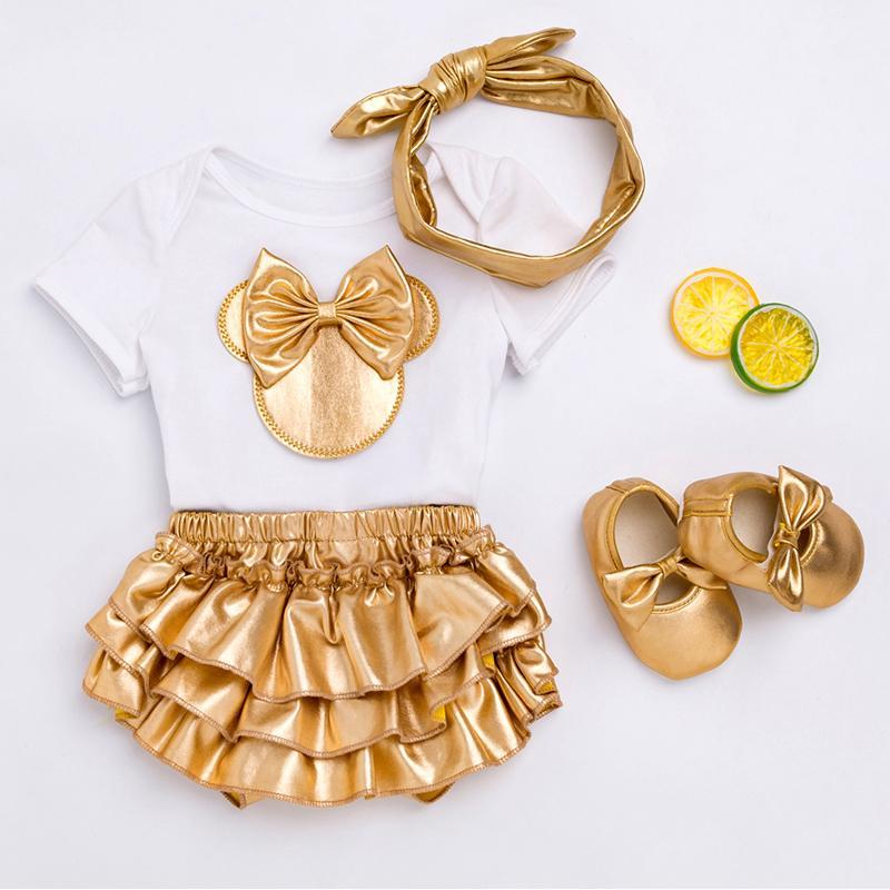 Baby Golden Clothes & Shoes Set - Bow On Shirt