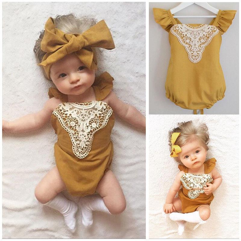 Backless Lace Up Sun-suit Summer Outfit For Baby Girls