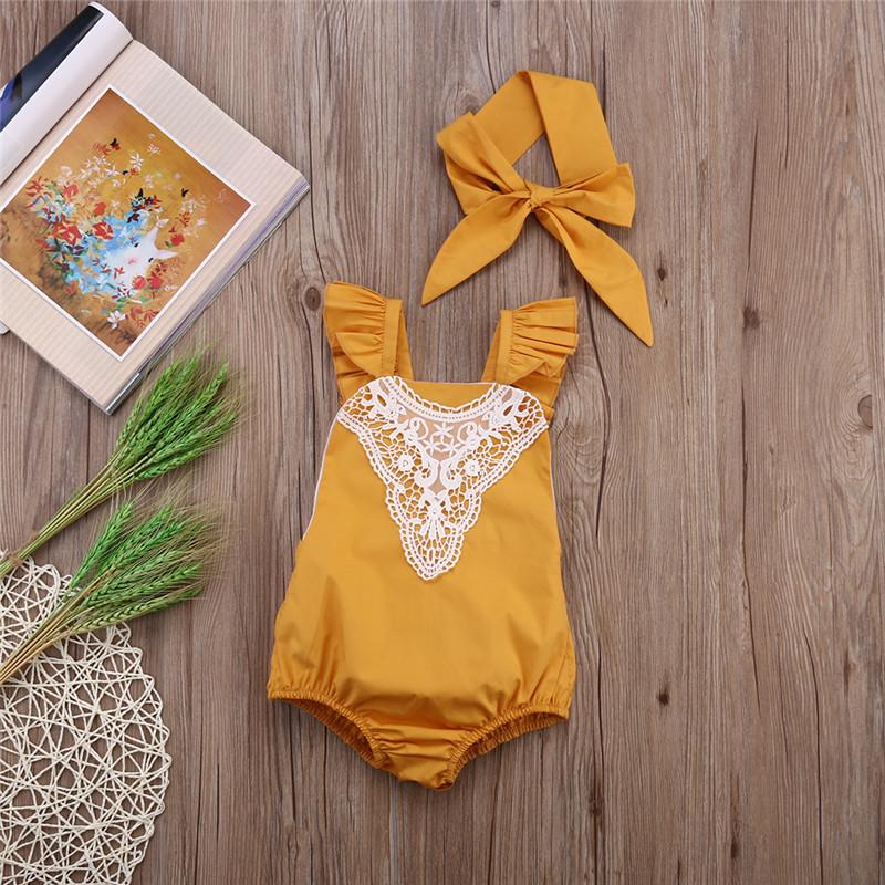 Backless Lace Up Sun-suit Summer Outfit For Baby Girls