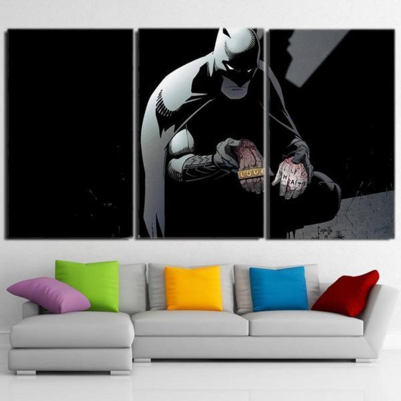 Batman Canvas Love,Hate 3D Printed Framed Canvas