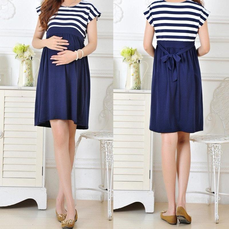 Blue And White Striped Maternity Cocktail Dress