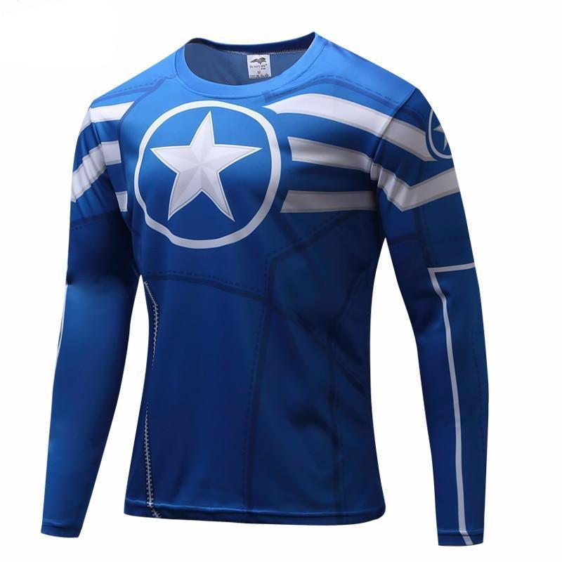 Blue Captain America 3D Printed Long Sleeve Shirt