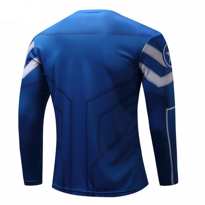Blue Captain America 3D Printed Long Sleeve Shirt