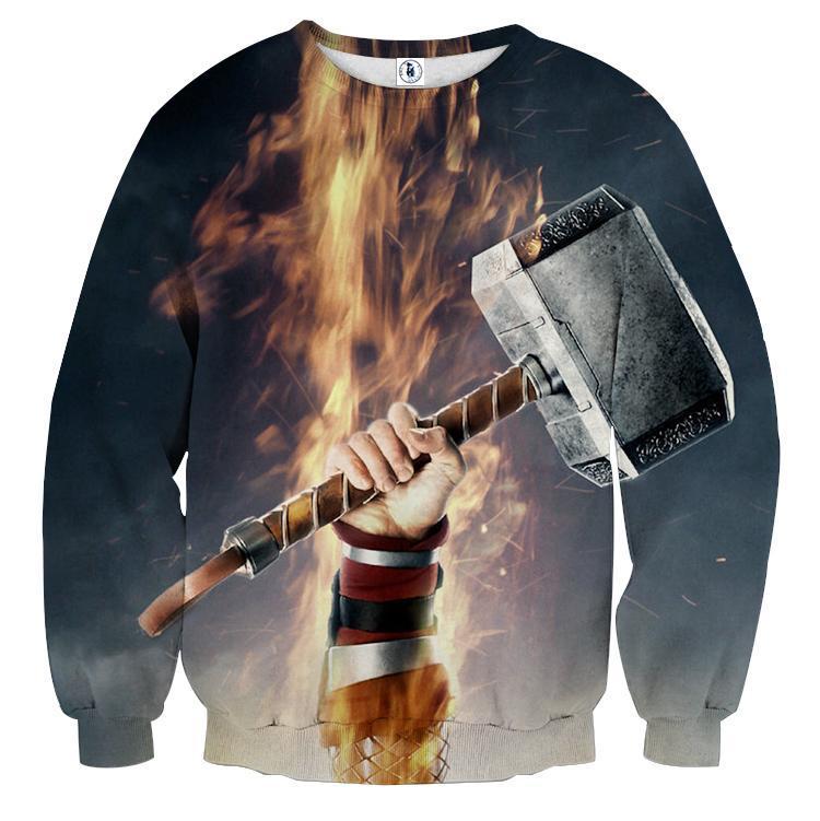 Bold Thor Hammer Crewneck 3D Printed Thor Sweatshirts