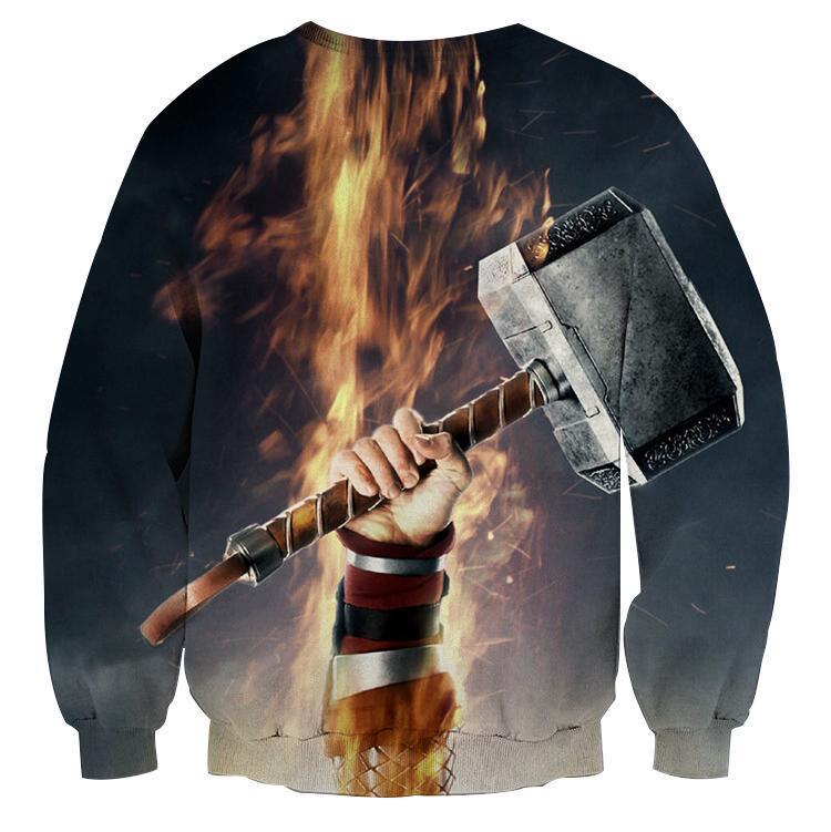 Bold Thor Hammer Crewneck 3D Printed Thor Sweatshirts