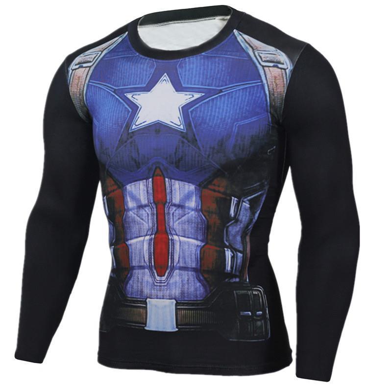 Captain America Shirt Black & Blue Long Sleeve Shirt