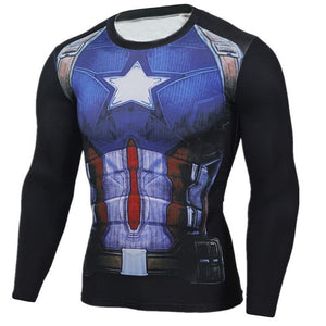 Captain America Shirt Black & Blue Long Sleeve Shirt