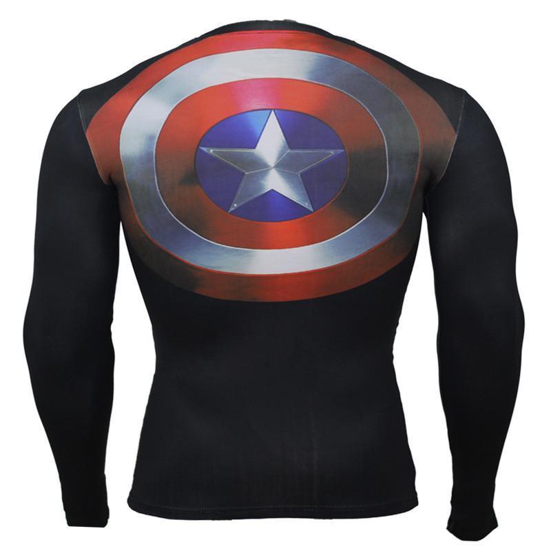 Captain America Shirt Black & Blue Long Sleeve Shirt