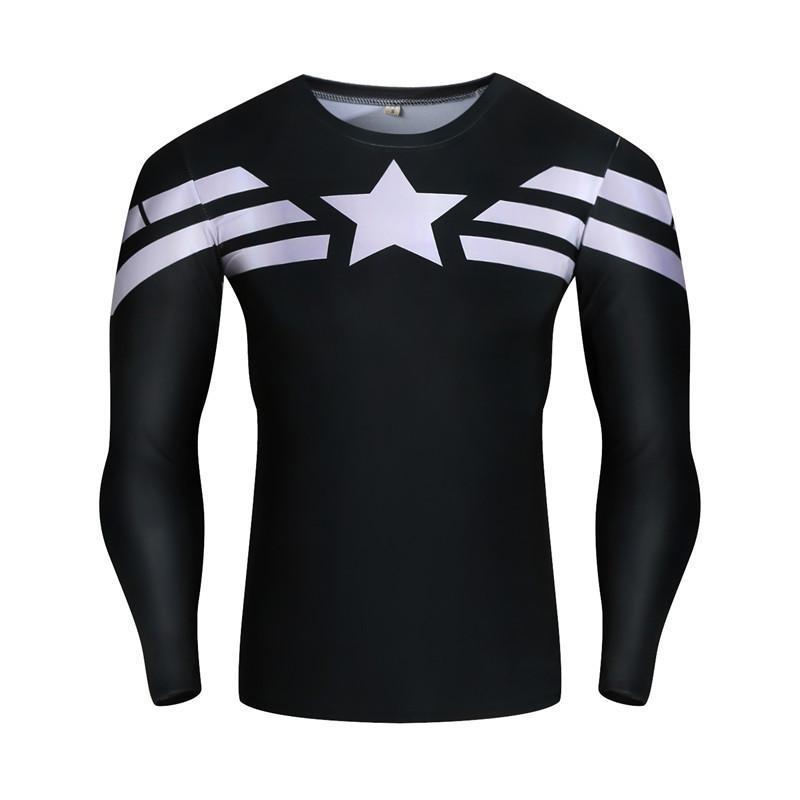 Black & White Captain America Long Sleeve Shirt 3D Printed