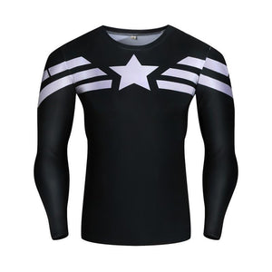 Black & White Captain America Long Sleeve Shirt 3D Printed