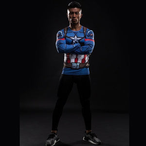 Captain America: 3D Printed Simple Captain America Long Sleeve Shirt