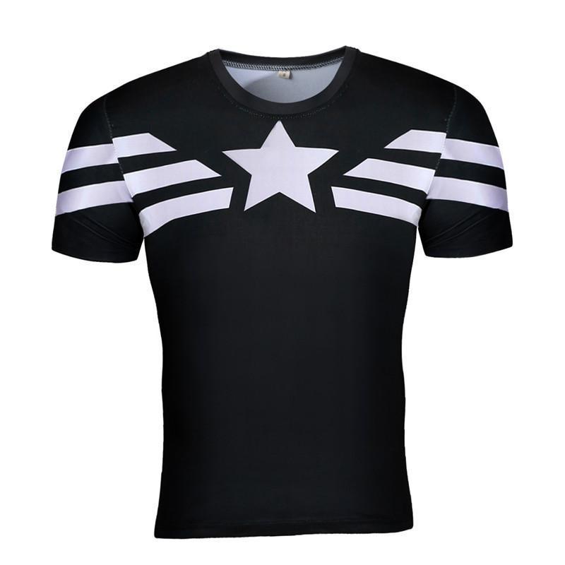 Captain America Tee: 3D Printed Black & White Captain America T-Shirts