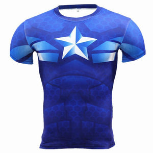 Captain America T-Shirts 3D Printed Bright Blue & White