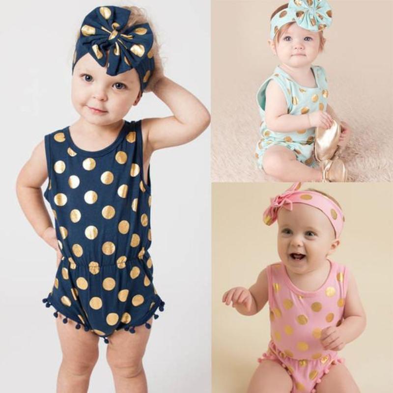 Polka Dot Baby Romper With Matching Bow 