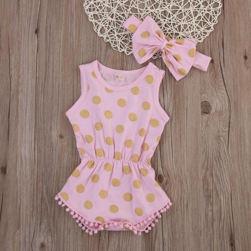 Polka Dot Baby Romper With Matching Bow 
