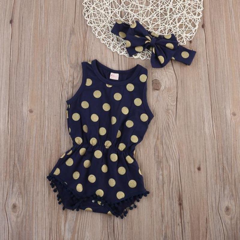 Polka Dot Baby Romper With Matching Bow 