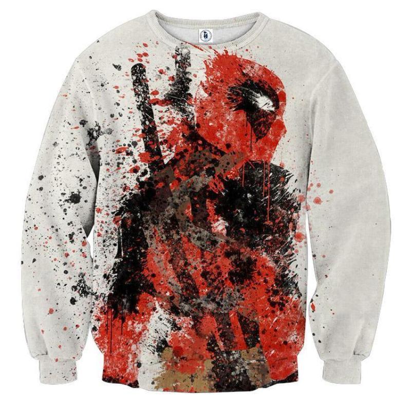 Cool White Art 3D Printed Deadpool Sweatshirt