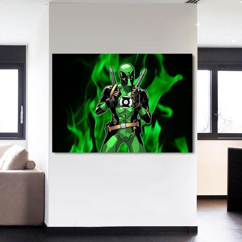 Green Lantern Funny Deadpool Wall Canvas