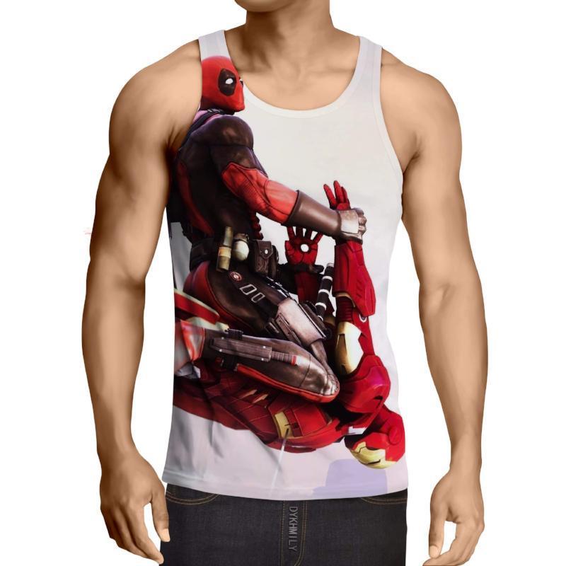 Deadpool On Iron Man Funny White 3D Printed Deadpool Tank Top