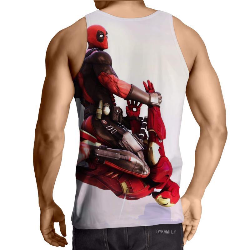 Deadpool On Iron Man Funny White 3D Printed Deadpool Tank Top