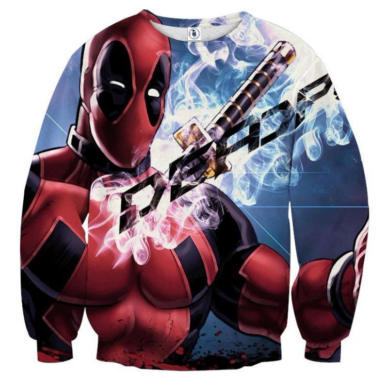 Red And Blue 3D Printed Deadpool Sweatshirt