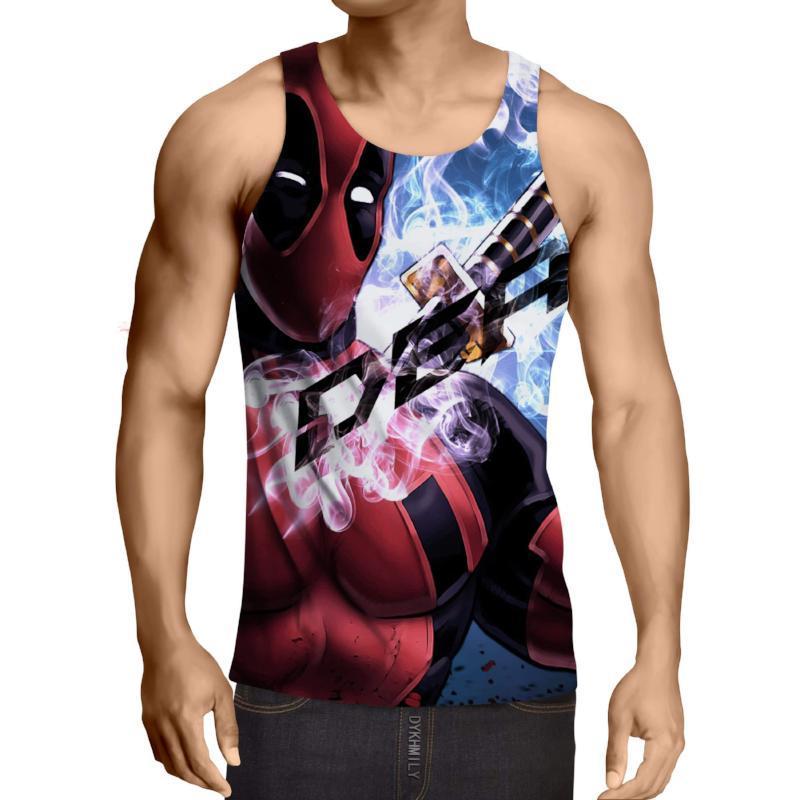 Red And Blue 3D Printed Deadpool Tank Top