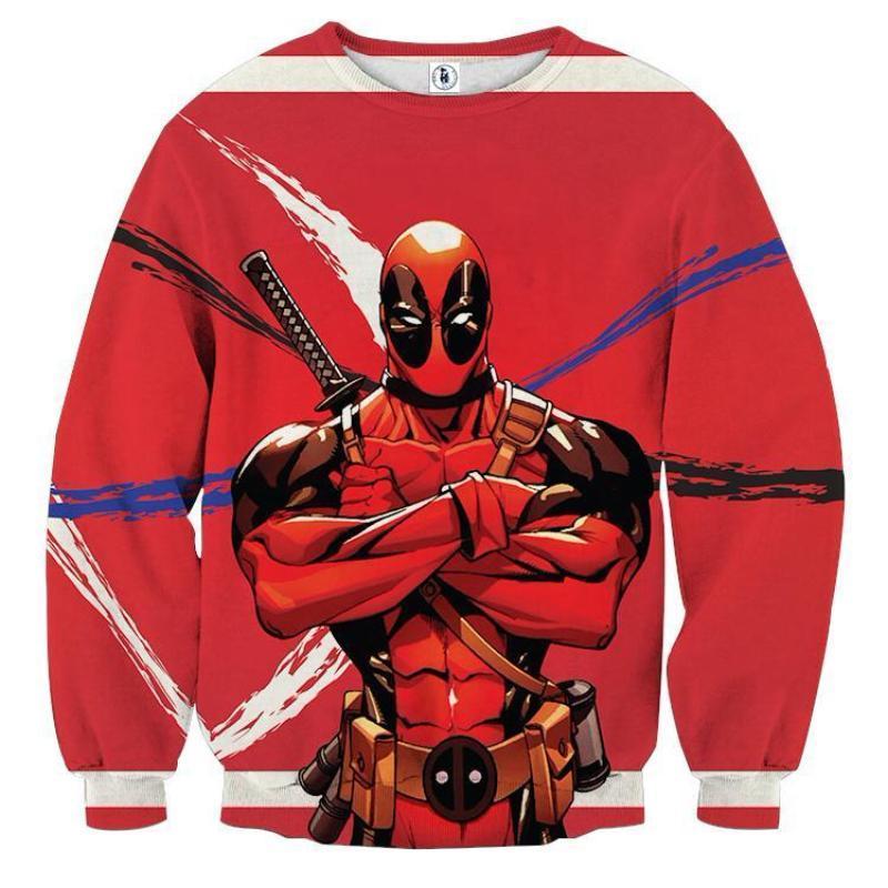 Red Cool 3D Printed Deadpool Sweatshirt