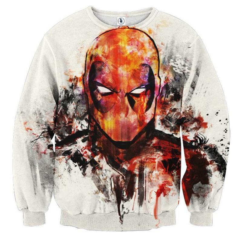 White And Red Art 3D Printed Deadpool Sweatshirt