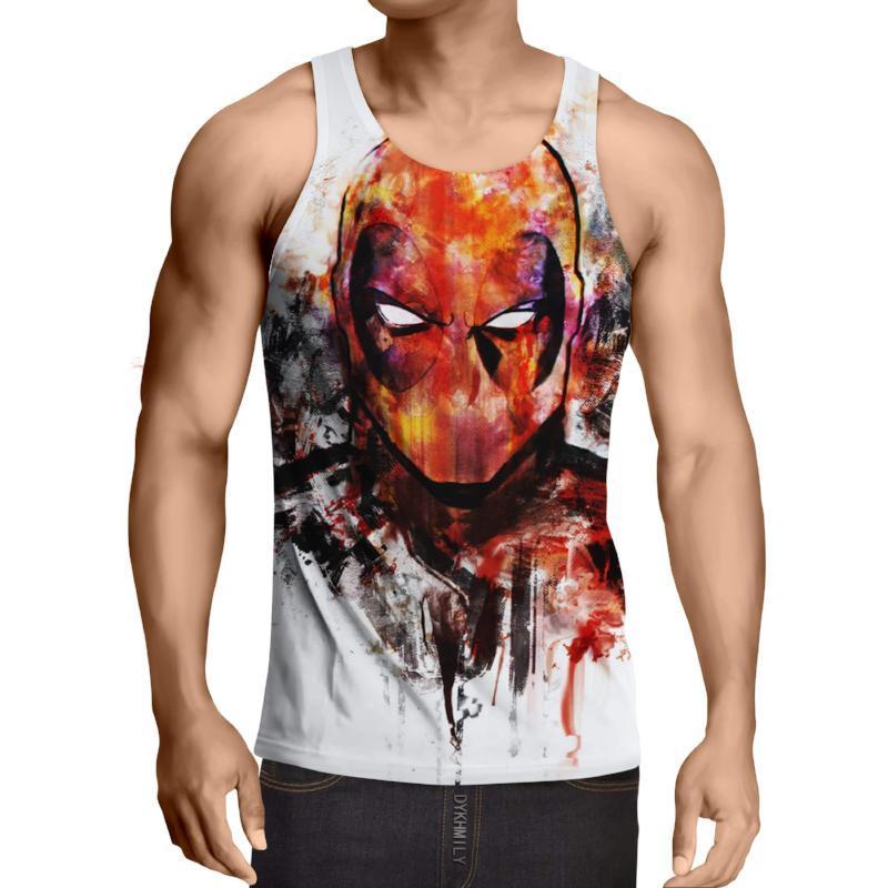 White Art 3D Printed Deadpool Tank Top