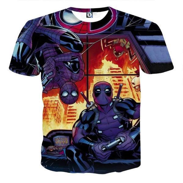 Deeadpool Tee 3D Printed Spiderman & Deadpool T-Shirt