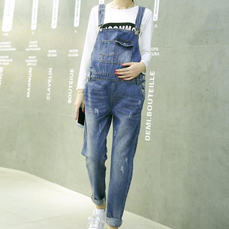 Denim Jeans Ripped Maternity Overall