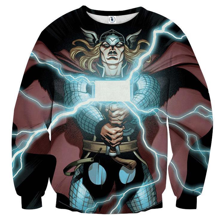 Electric Thor Hammer Crewneck 3D Printed Thor Sweatshirts